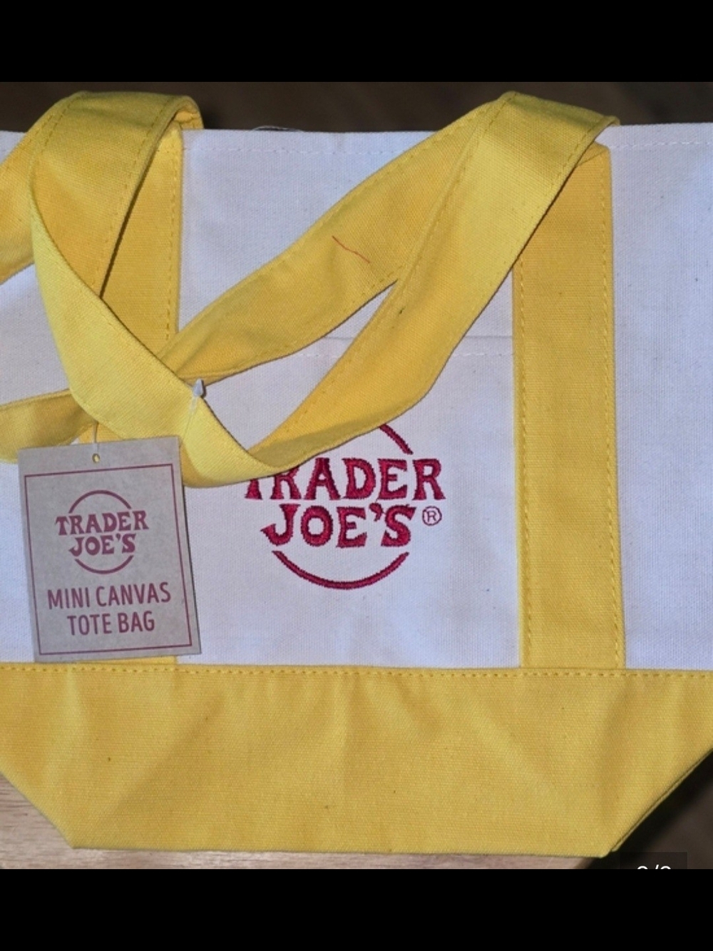 Trader Joe's Yellow & White Mini Canvas Tote Bag